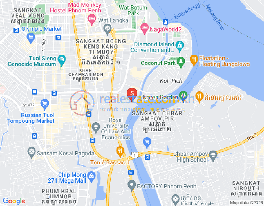 Mapa: Tonle Bassac, Chamkarmon, Phnom Penh