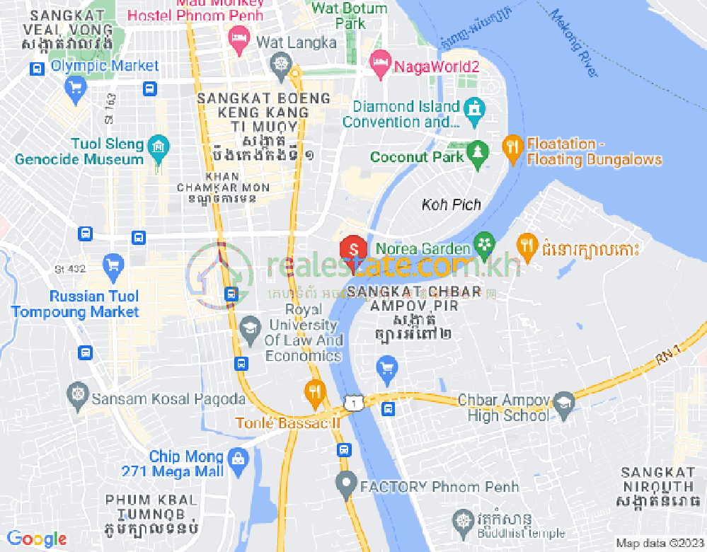 Mapa: Tonle Bassac, Chamkarmon, Phnom Penh