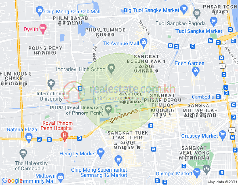 Mapa: Boeung Kak 1, Toul Kork, Phnom Penh
