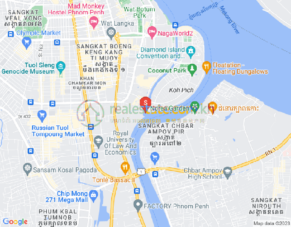 Mapa: Tonle Bassac, Chamkarmon, Phnom Penh