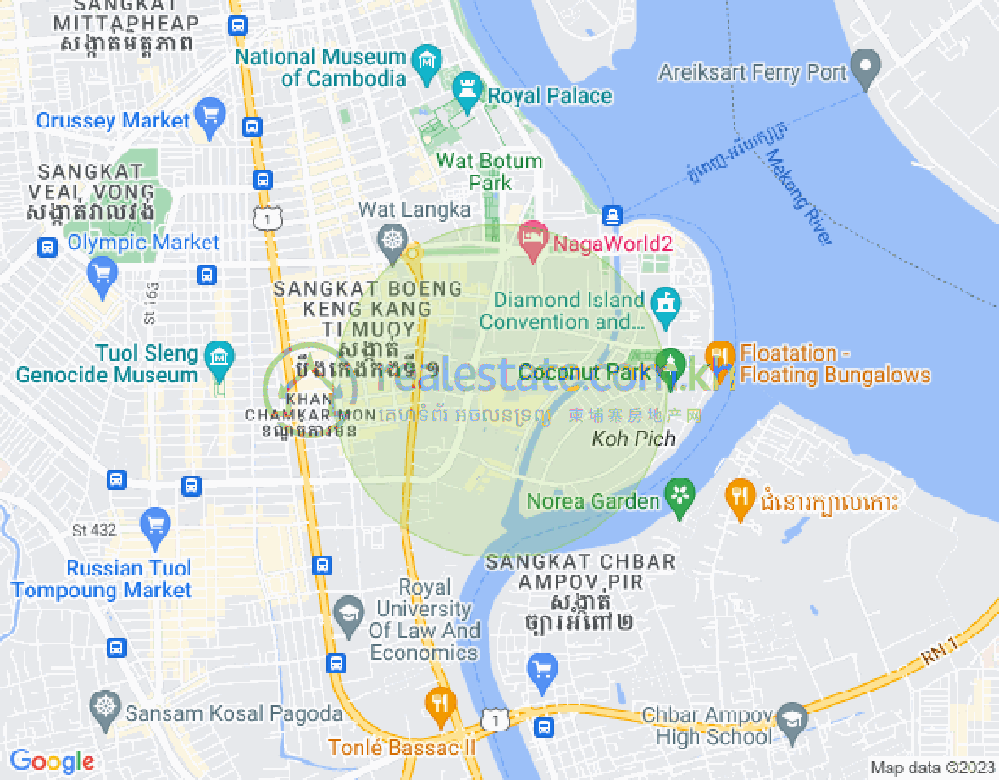 Карта Тонле Бассак, Чамкармон, Пномпень