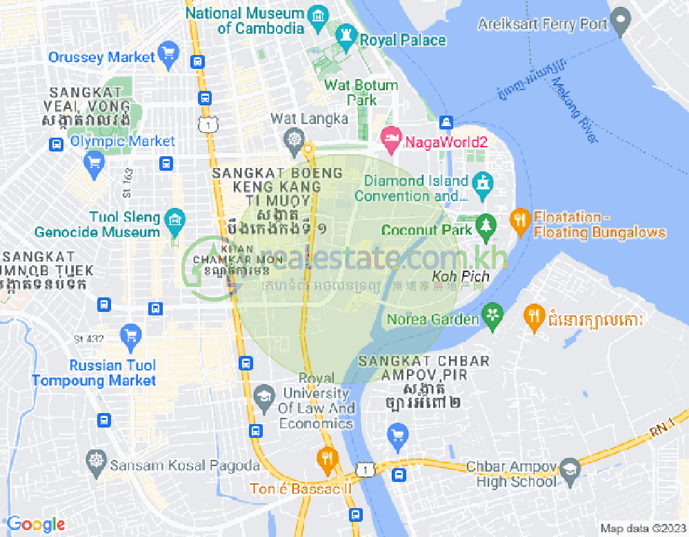 Mapa: Tonle Bassac, Chamkarmon, Phnom Penh