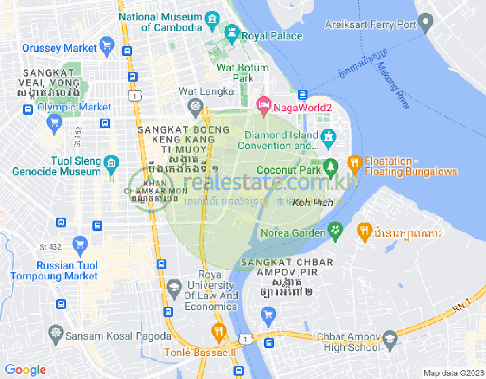 Mapa: Tonle Bassac, Chamkarmon, Phnom Penh