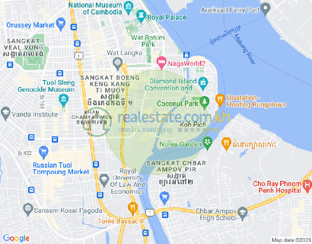 Mapa: Tonle Bassac, Chamkarmon, Phnom Penh