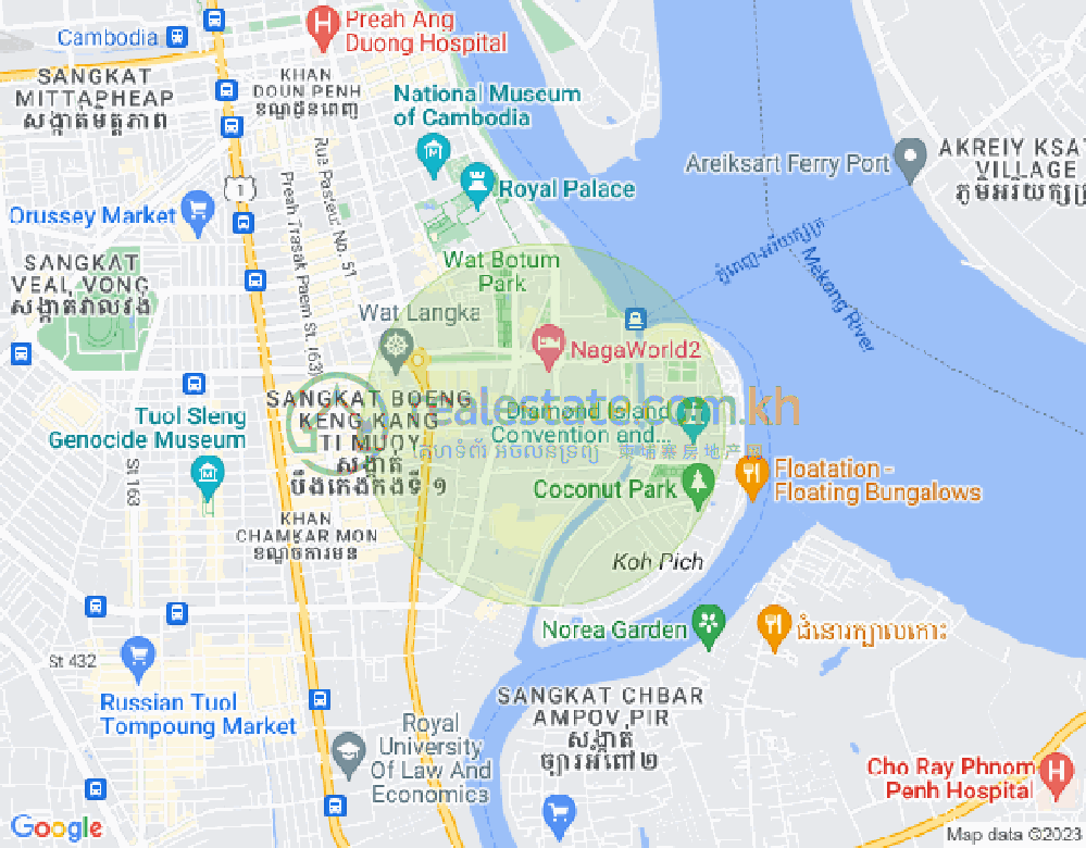 Mapa: Tonle Bassac, Chamkarmon, Phnom Penh