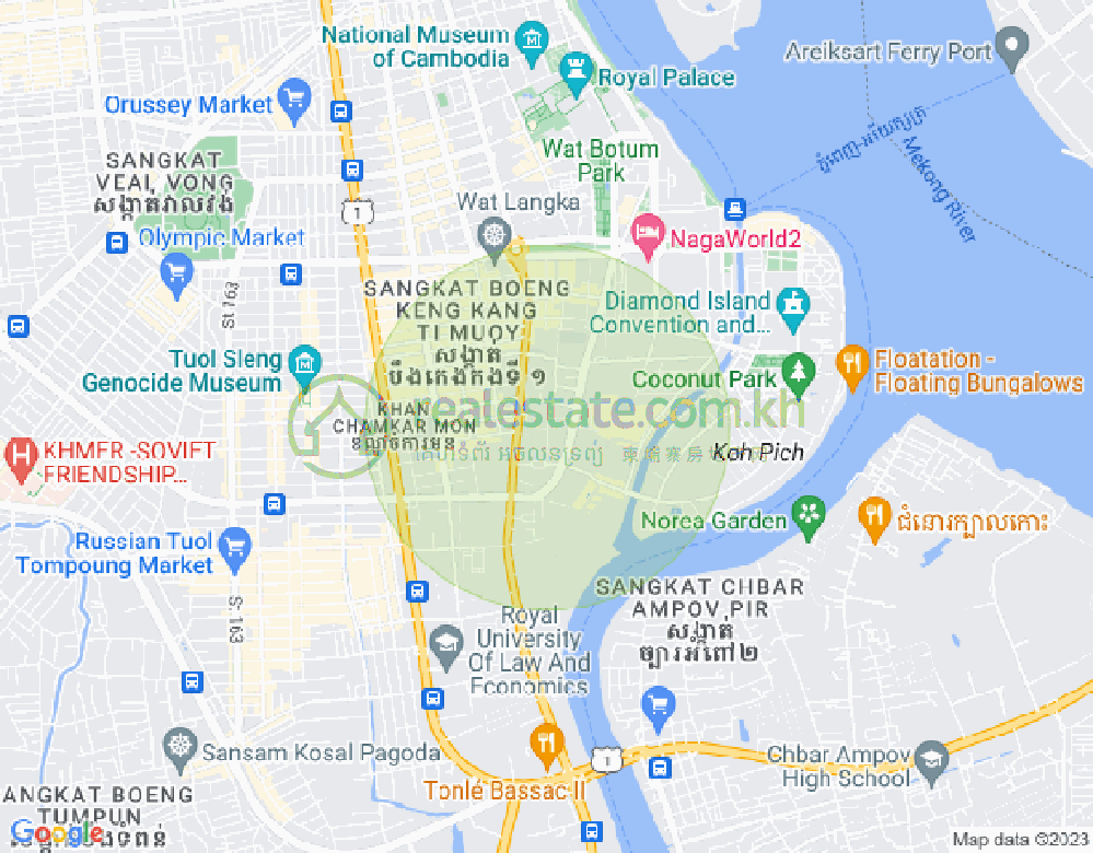 Map of Tonle Bassac, Chamkarmon, Phnom Penh