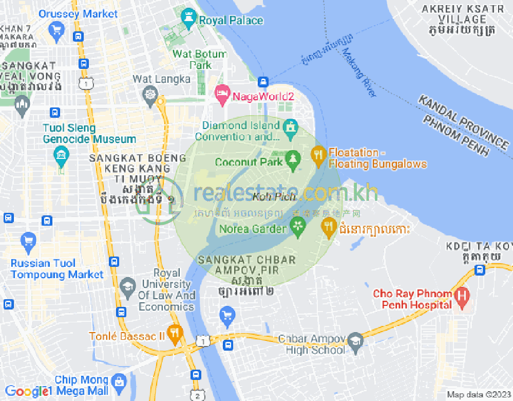 Map of Tonle Bassac, Chamkarmon, Phnom Penh