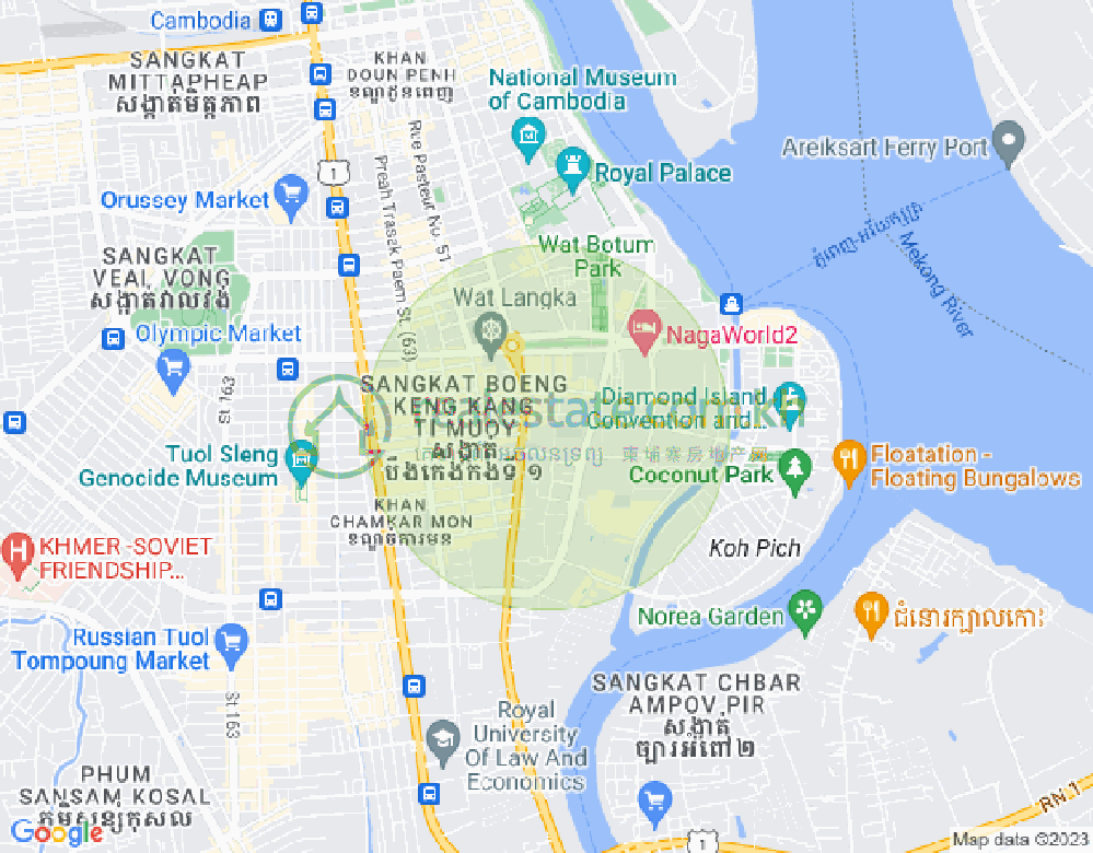 Mapa: Tonle Bassac, Chamkarmon, Phnom Penh