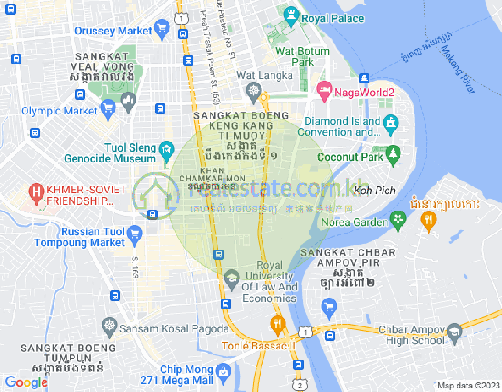 Mapa: Tonle Bassac, Chamkarmon, Phnom Penh