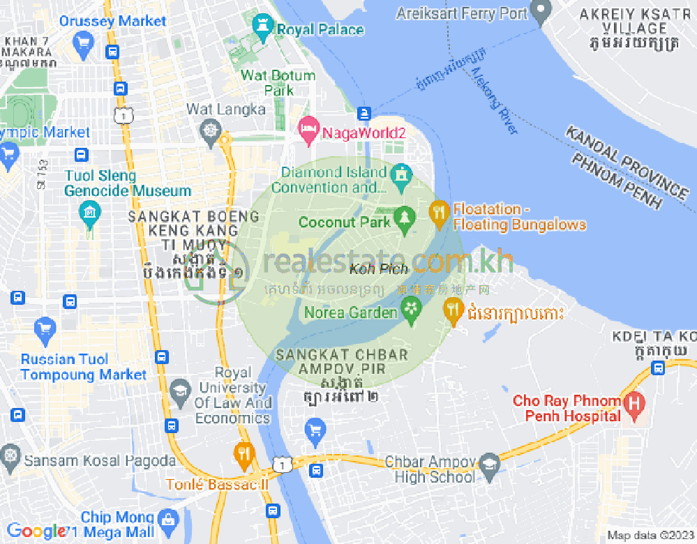 Map of Tonle Bassac, Chamkarmon, Phnom Penh