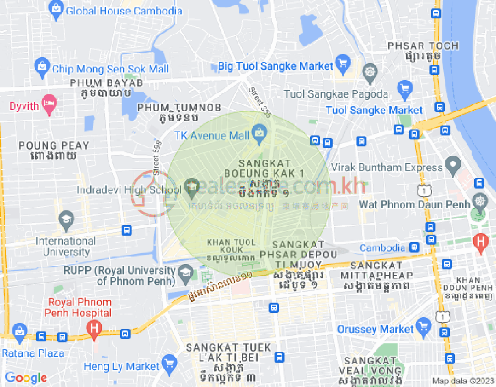 Mapa: Boeung Kak 1, Toul Kork, Phnom Penh