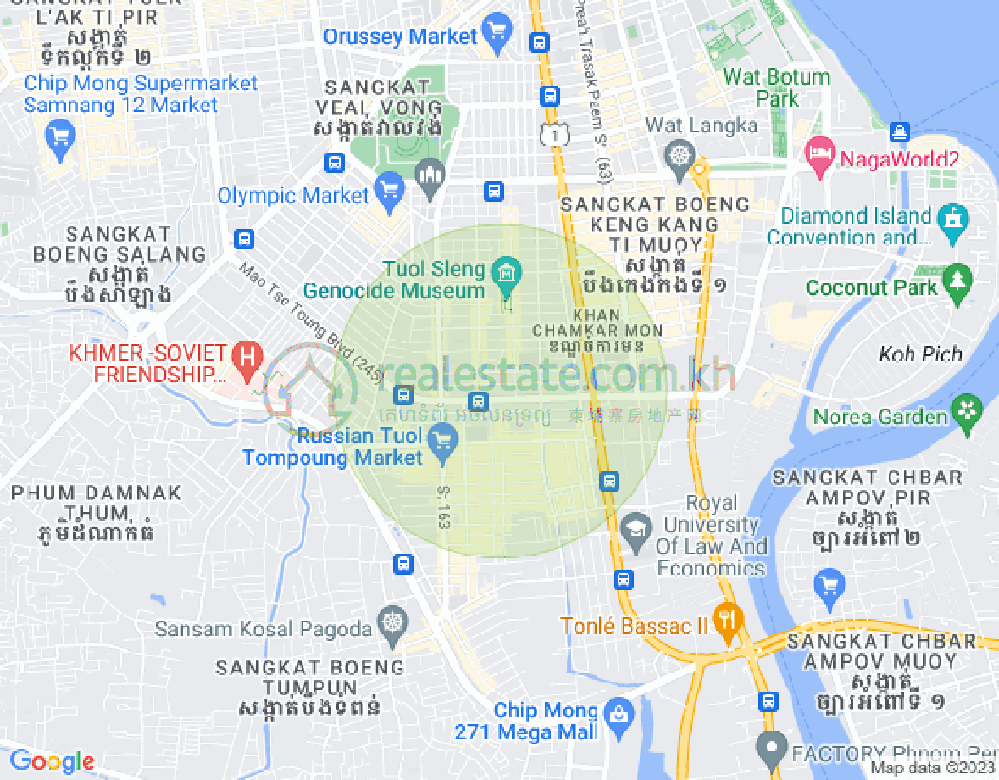 Mapa: Tonle Bassac, Chamkarmon, Phnom Penh