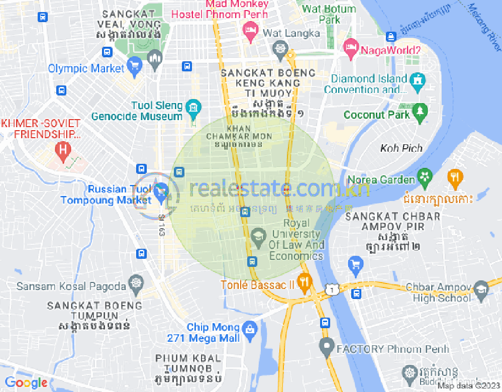Mapa: Tonle Bassac, Chamkarmon, Phnom Penh