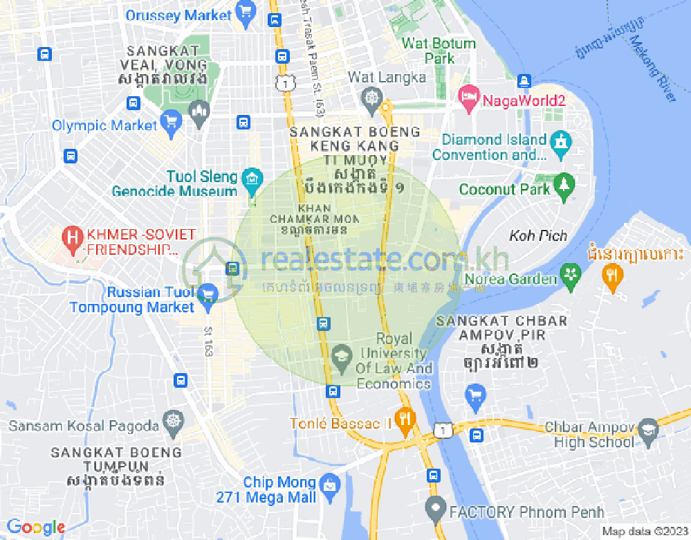 Mapa: Tonle Bassac, Chamkarmon, Phnom Penh