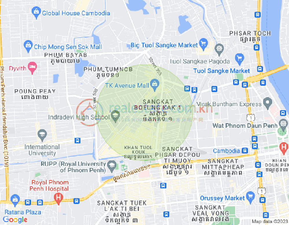 トゥークラック1, トゥールコーク, プノンペンの地図