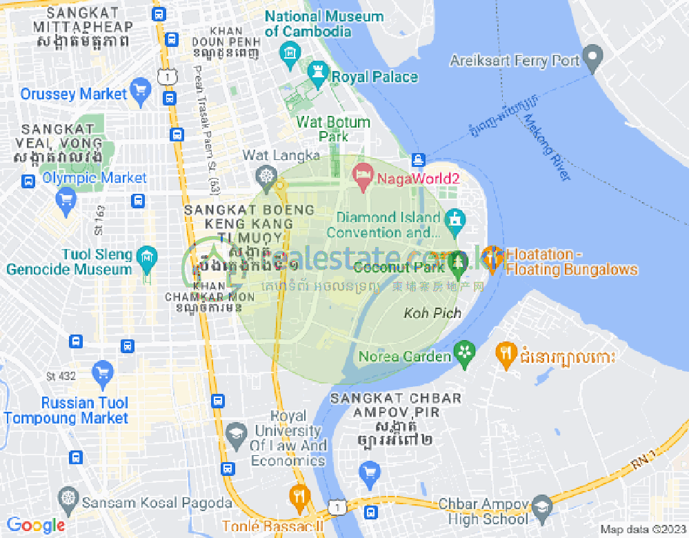 Mapa: Tonle Bassac, Chamkarmon, Phnom Penh