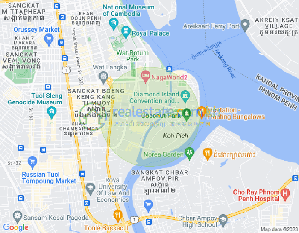 Mapa: Tonle Bassac, Chamkarmon, Phnom Penh