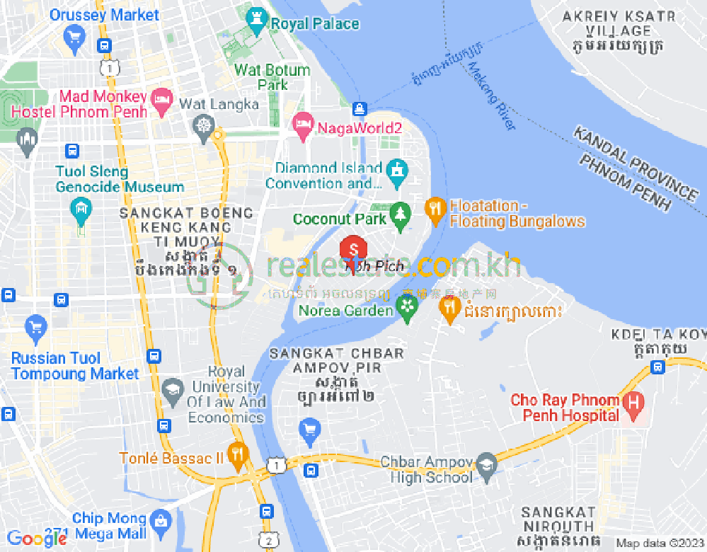 Mapa: Tonle Bassac, Chamkarmon, Phnom Penh