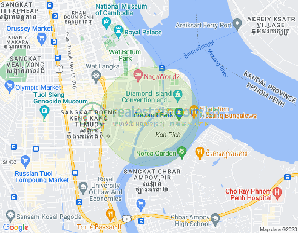 Mapa: Tonle Bassac, Chamkarmon, Phnom Penh