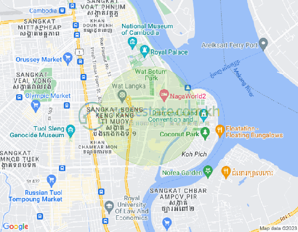 Mapa: Tonle Bassac, Chamkarmon, Phnom Penh
