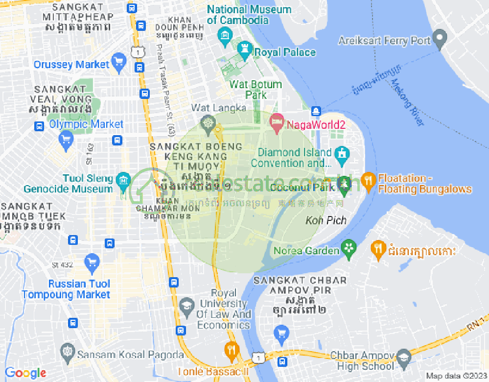 Mapa: Tonle Bassac, Chamkarmon, Phnom Penh