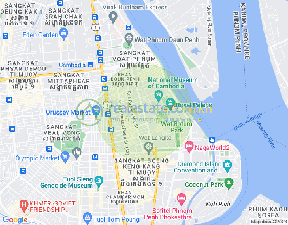 Mapa: Preanh Norrodom, Chey Chumneah, Daun Penh, Phnom Penh