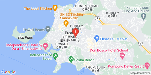 Mapa: ផ្លូវវិថីឯករាជ្យ១០០ ផ្លូវវិថីឯករាជ្យ ក្បែរនិងធនាគារការណាឌីយ៉ា, Sangkat Bei, Sihanoukville