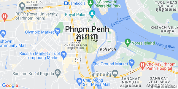 Mapa: Tonle Bassac, Chamkarmon, Phnom Penh