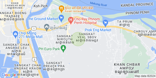 Mapa: Cielę Sbov, Chbar Ampov, Phnom Penh