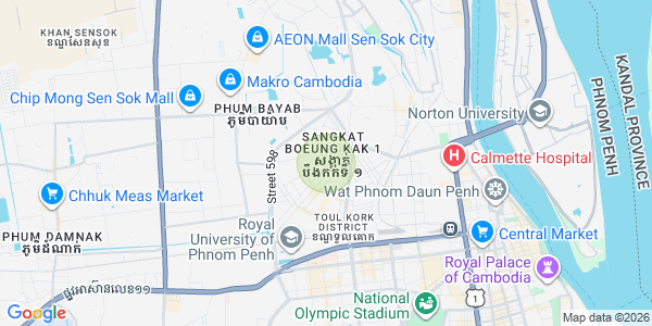 Mapa: Boeung Kak 1, Toul Kork, Phnom Penh