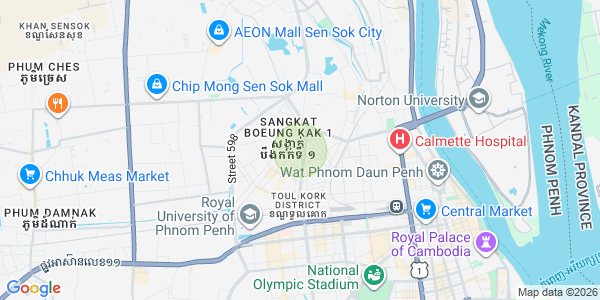 Mapa: Boeung Kak 1, Toul Kork, Phnom Penh