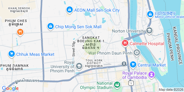 Mapa: Boeung Kak 1, Toul Kork, Phnom Penh