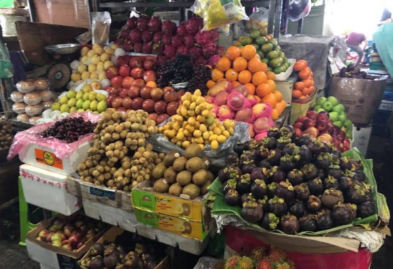 fruit displayed at a market in Cambodia