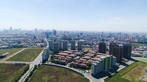 Aerial view of a housing development in Cambodia