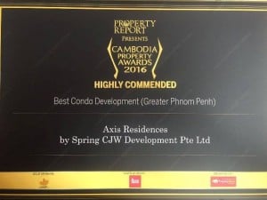 Axis Residences unique quality commended at the Cambodia Property Awards 2016!