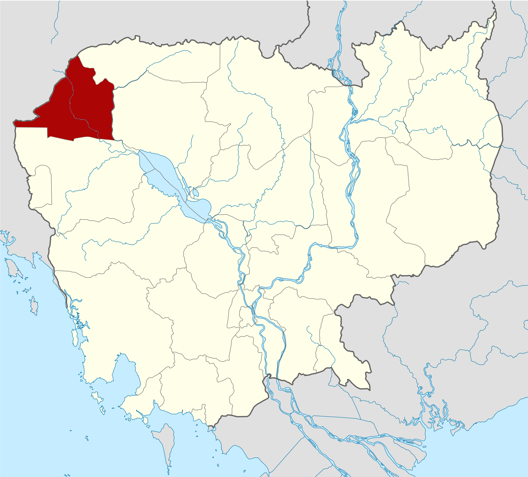Poipet shown on Cambodia map